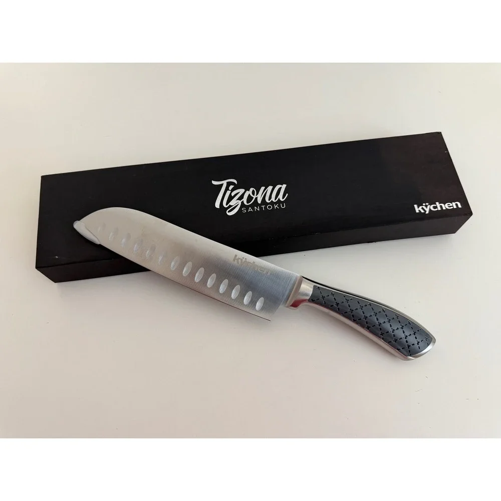Kychen Tizona Santoku‎ Knife Stainless Steel Granton Edge Kitchen Chef Knife